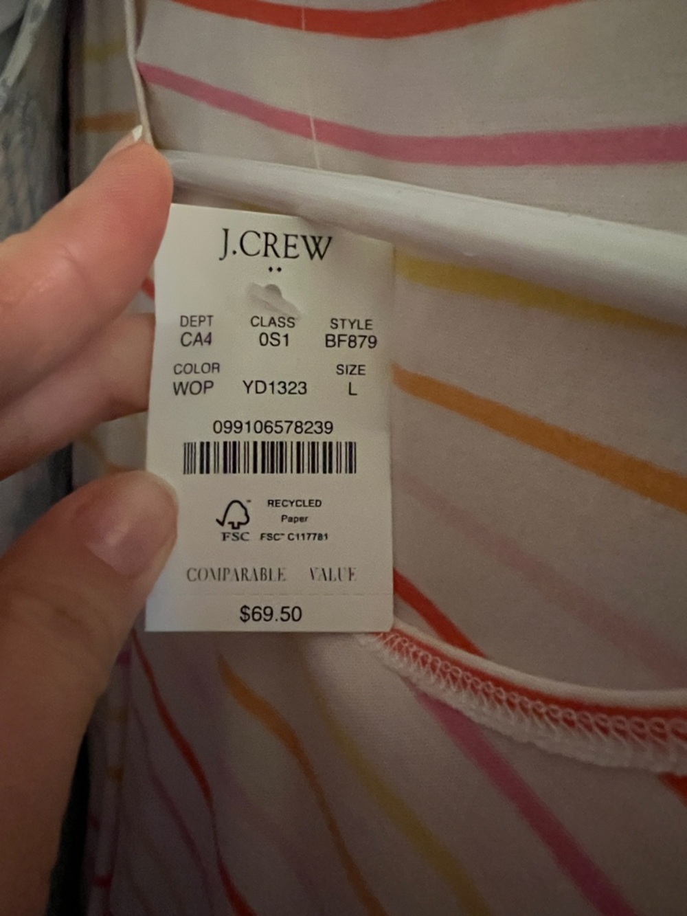 J. Crew White / pink/yellow /orange Striped Midi Dress NWT - Picture 11 of 11